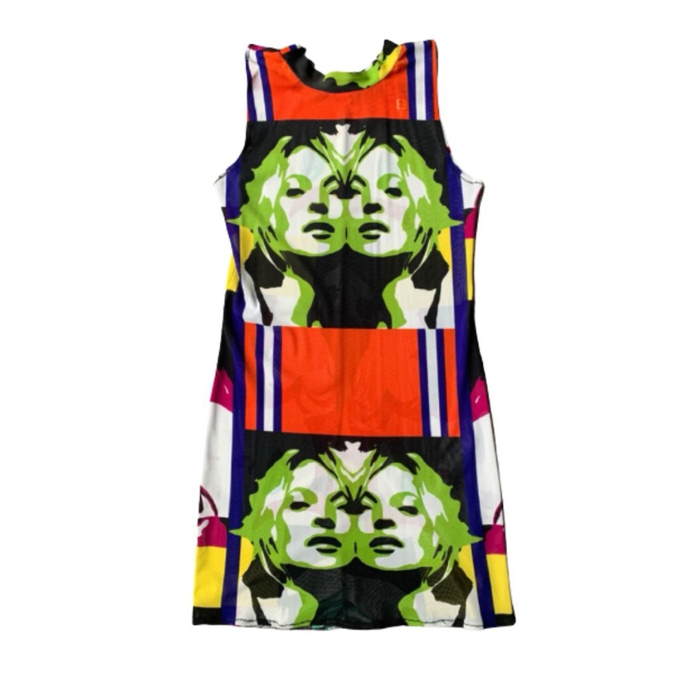 andre emery multicolor printed mesh bodycon dress